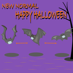 Obraz na płótnie Canvas New normal Halloween bats wearing mask and stay keep Social distancing for safe from coronavirus. Vector illustration 
