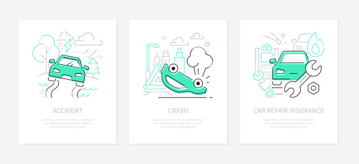 Car accidents - line design style banners set