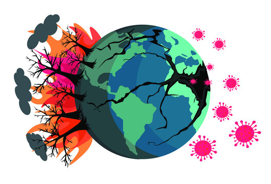 new coronavirus as a reflection of environmental degradation and destruction of wildlife habitats, vector illustration