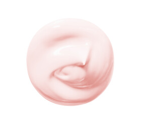 Pink beauty cream swirl swatch isolated on white background. Skincare cosmetic product creamy...