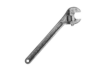 Adjustable metal spanner, isolated on white. Used adjustable wrench.