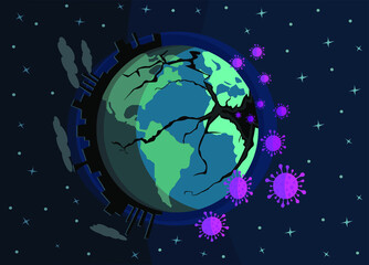 Fototapeta premium environmental degradation and coronavirus pandemic, background of a earth in the starry universe, vector illustration
