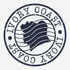 Ivory Coast Stamp Postal. Map Silhouette Seal. Passport Round Design. Vector Icon. Design Retro Travel.