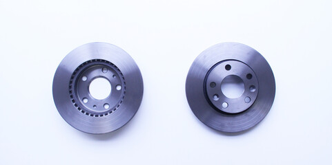 Pair car brake disc isolated on white background, São Paulo, Brazil