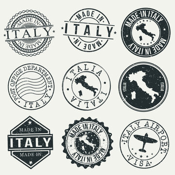Italy Travel Stamp Made In Product Stamp Logo Icon Symbol Design Insignia.