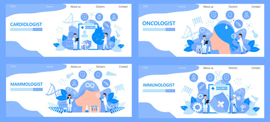 Cardiologist, immunologist, oncologist for landing page. Tiny doctors of mammology treat breast cancer. National breast cancer awareness month