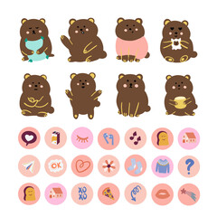 Vector set of cute bears and round picture stickers.