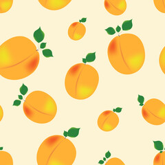 Vector seamless apricot pattern on a light yellow background. Good for printing on fabric, packaging, napkins, all kinds of backgrounds, etc.
