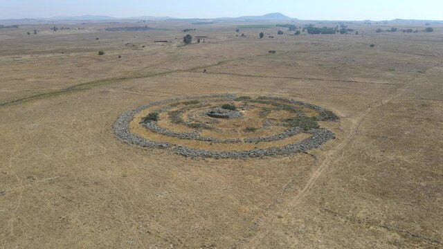 The remnants of the megalithic complex of the early Bronze Age&nbsp; - Wheels of Spirits - Rujum Al-Hiri - Gilgal Rephaeem - on the Golan Heights in Israel