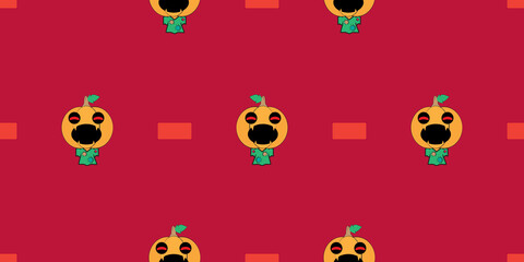 Obraz premium Halloween seamless pattern, Cute pumpkin devil on red background, Cute ghost icons.