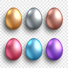 Set of realistic multicolored eggs isolated on transparent background. Design element for Easter greeting card, invitation or poster