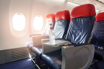  Background of airplane row empty seats onboard , travel and transportation concept