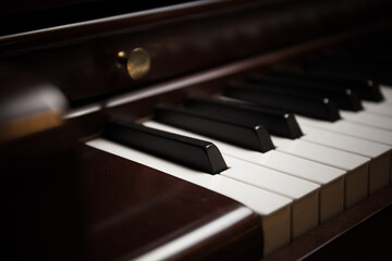 vintage piano wood close up shot
