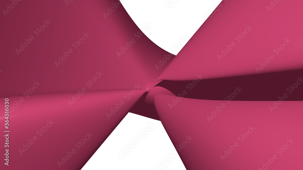 Poster chaotic 3d abstract background of curved geometrical patterns of crimson color with lighting and sha