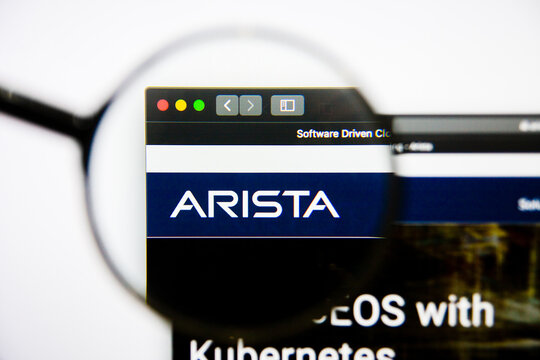 Los Angeles, California, USA - 25 January 2019: Arista Networks Technology website homepage. Arista Networks Technology logo visible on display screen.