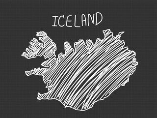 Iceland map freehand sketch on black background.