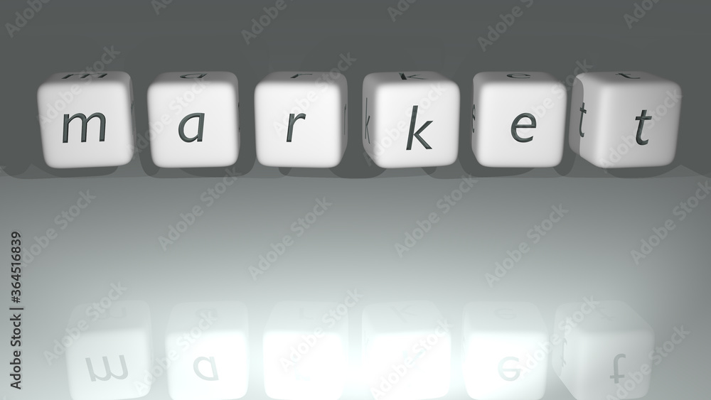 Poster market built by dice letters and color crossing for the related meanings of the concept by 3d render