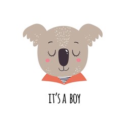 Cute cartoon koala card. Vector illustration for print or baby shower invitations.