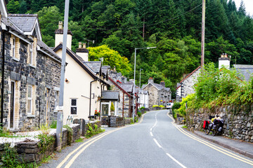 Aerial view of an old village in Snowdonia National Park, Wales