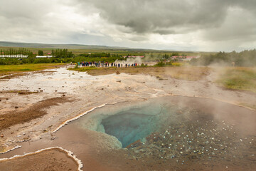 Geothermal area in the Haukadalur Valley, Strokkur Geyser, Iceland.
