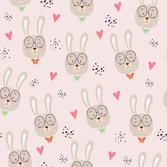 Seamless vector pattern with cute cartoon bunny. Illustration for fashion fabrics, textile graphics, prints.