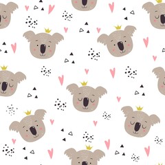 Seamless vector pattern with cute cartoon koala. Illustration for fashion fabrics, textile graphics, prints.