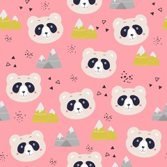 Seamless vector pattern with cute cartoon panda. Illustration for fashion fabrics, textile graphics, prints.