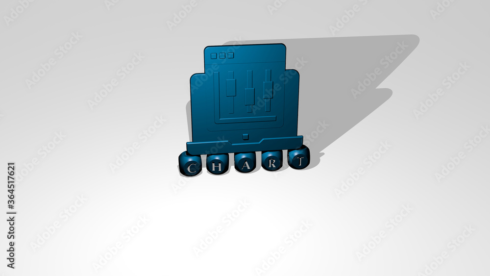 Aufkleber 3d graphical image of chart vertically along with text built by metallic cubic letters from the top 