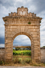 Apulia. Entrance gate to the Vineyard  - wine making region in Bari Province, Italy.