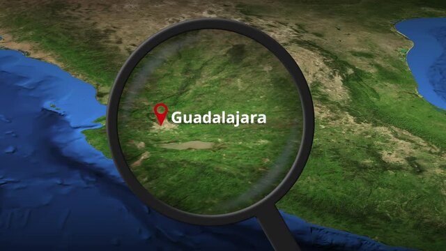 Loupe finds Guadalajara city on the map, 3d rendering
