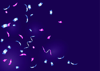 Confetti, serpentine. Blue and pink metallic gradient. Festive background, design for cards, invitations. Abstract texture on a blue background. Design element. Vector illustration, eps 10.