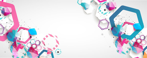 Hexagonal geometric array. Abstract background. Science and connection vector concept.