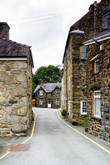 Aerial view of an old village in Snowdonia National Park, Wales