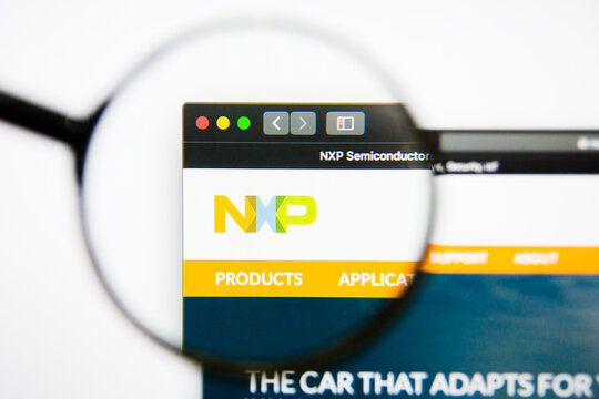 Los Angeles, California, USA - 25 January 2019: NXP Semiconductors website homepage. NXP Semiconductors logo visible on display screen.