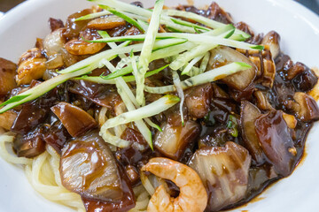Chinese noodles in white bowl