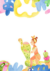 Obraz premium Background with a cute cartoon character with a summer mood