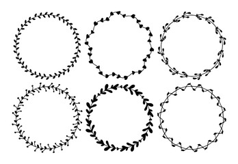 Set of drawn frames. Floral decorative black frames