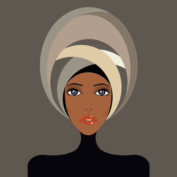 
African American Woman, Portrait, Turban In Hair, Illustration