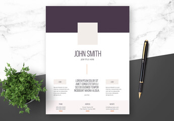 Resume Cover Letter and Portfolio Layout with Dark Pruple Elements