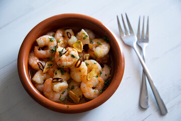 Gambas al ajillo, traditional spanish tapa