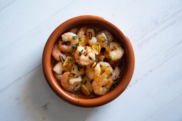 Gambas al ajillo, traditional spanish tapa