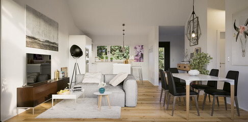 view inside modern luxury attic loft apartment - 3d rendering