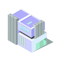 Modern building, purple color. Two-storey building. Complex architecture. Isometric style.eps