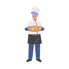 Man Professional Chef Character, Male Baker Wearing Traditional Uniform Working in Restaurant or Cafe, Vector Illustration on White Background