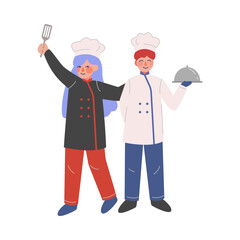 Professional Chef Characters, Kitcheners Wearing Traditional Uniform Working in Restaurant or Cafe, Vector Illustration
