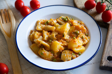 Cuttlefish stew with potatoes, spanish recipe