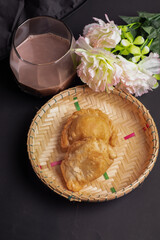 Puff pastry in a bamboo basket