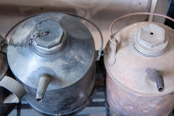 old fashioned train oil canister