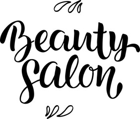 Beauty salon - hand written sign for logotype, branding spa and cosmetology industry. Vector stock illustration isolated on white background.