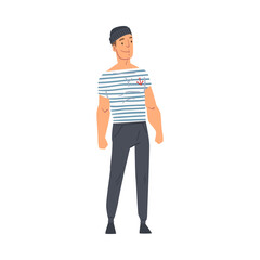 Man Sailor, Seaman Character in Uniform and Cap Vector Illustration on White Background